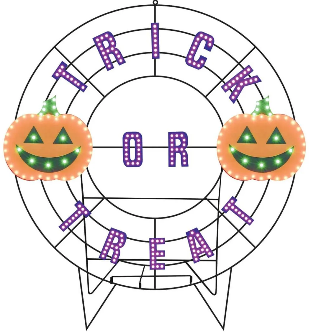 Decorator's Warehouse 40" Wreath - Trick or Treat with Jack O'Lanterns with 239 Lights > Outdoor Lighting|Lit Signs