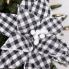 Decorator's Warehouse 22” x 10.5" Black and White Plaid Poinsettia Stem with White Berries > Best Sellers|Christmas Sale