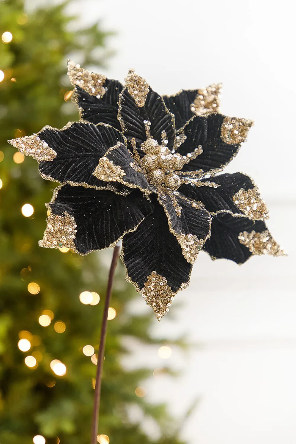 Decorator's Warehouse 20" x 11.5” Black Glitter Poinsettia Stem > Nutcracker|2026 New Additions