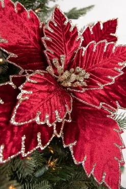 Decorator's Warehouse 22” x 13.5" Burgundy Poinsettia Stem > Jewel Tones|Christmas Flowers