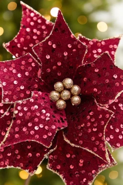 Decorator's Warehouse 20" x 12" Burgundy Sequin Poinsettia Stem > Jewel Tones|2026 New Additions