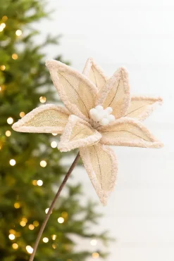 Decorator's Warehouse 20” x 13" Burlap Faux Fur Edge Poinsettia Stem > Sugar & Spice|Christmas Decor