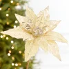 Decorator's Warehouse 24" x 10" Champagne Glitter Edge & Bead Poinsettia Stem > Christmas Decor|Natural Elegance