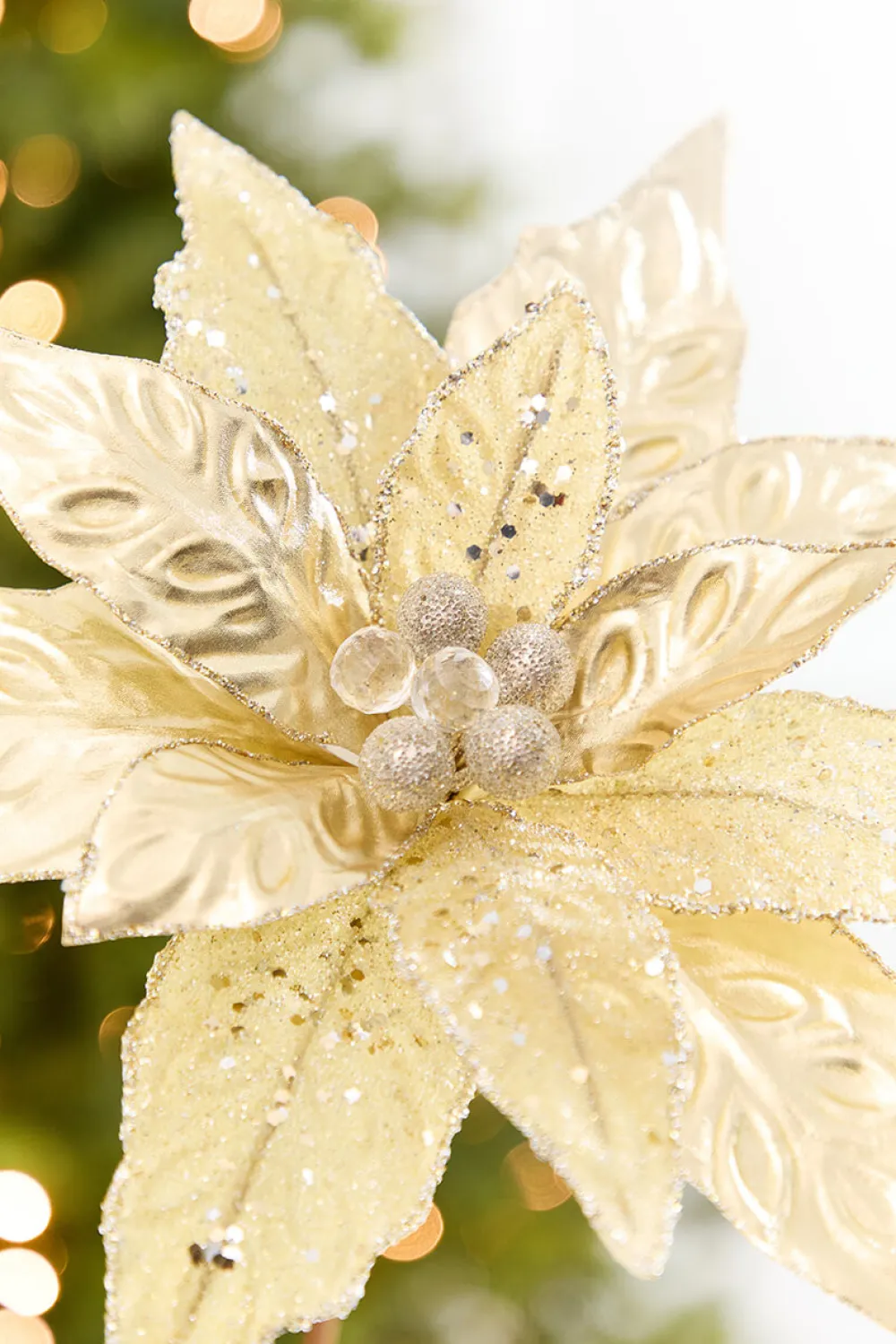 Decorator's Warehouse 24" x 10" Champagne Glitter Edge & Bead Poinsettia Stem > Christmas Decor|Natural Elegance
