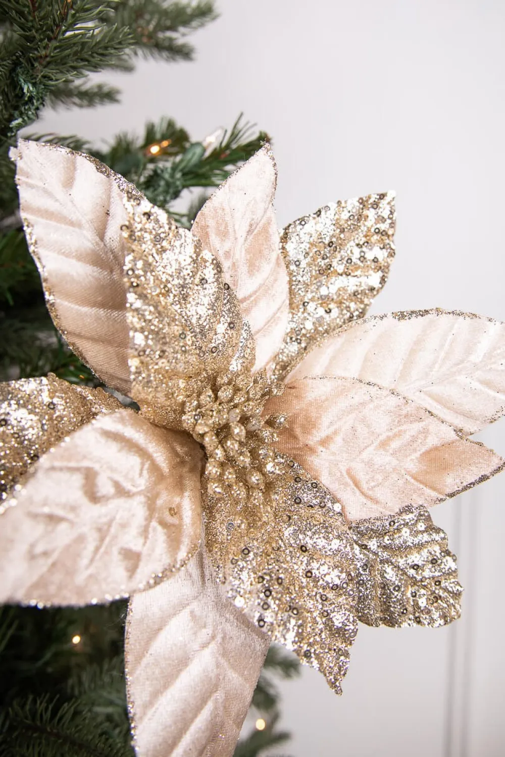 Decorator's Warehouse 24” x 12" Champagne Glitter Poinsettia > Sugar & Spice|Christmas Decor