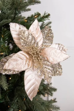 Decorator's Warehouse 24” x 12" Champagne Glitter Poinsettia > Sugar & Spice|Christmas Decor