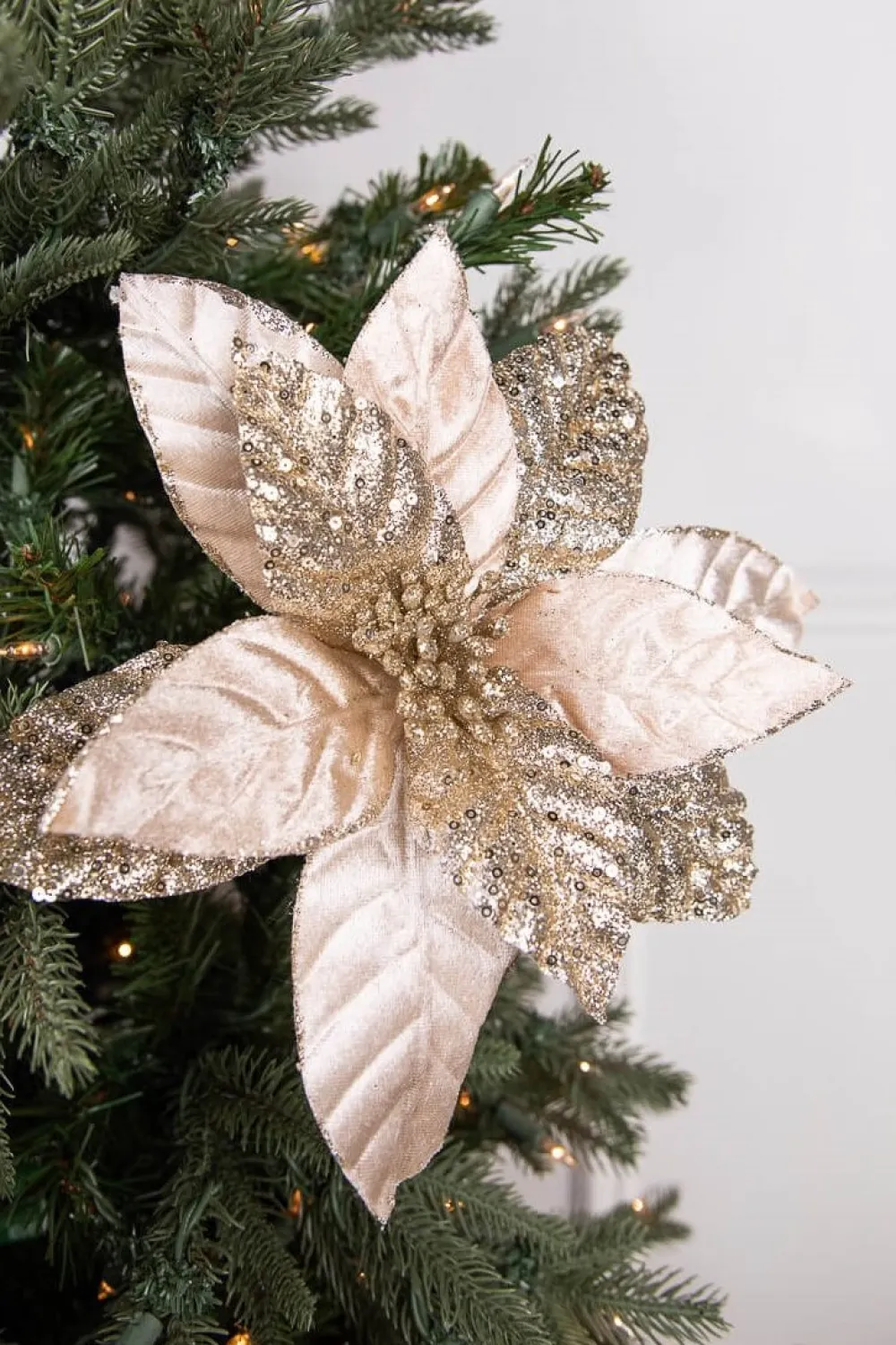 Decorator's Warehouse 24” x 12" Champagne Glitter Poinsettia > Sugar & Spice|Christmas Decor