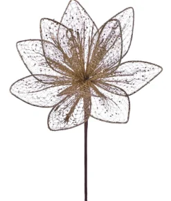 Decorator's Warehouse 24” x 12" Champagne Glitter Sequin Mesh Poinsettia Stem > Christmas Decor|Natural Elegance