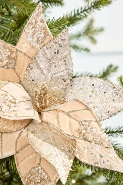 Decorator's Warehouse 20" x 12" Champagne Jeweled Velvet Poinsettia Stem > Christmas Decor|Natural Elegance