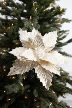 Decorator's Warehouse 22” x 13" Champagne Metallic Poinsettia Stem > Christmas Decor|Jewel Tones