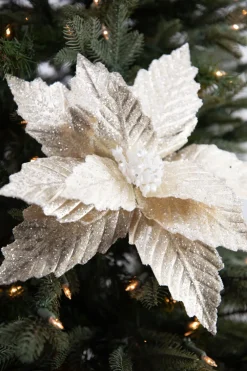 Decorator's Warehouse 22” x 13" Champagne Metallic Poinsettia Stem > Christmas Decor|Jewel Tones