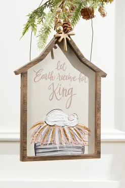 Decorator's Warehouse 8" x 10.5" Creche "Let Earth Receive Her King" Wall Sign > Christmas Decor|Nativity Ornaments