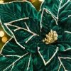 Decorator's Warehouse 22" x 12.25" Emerald & Gold Velvet Poinsettia Stem > Christmas Decor|2026 New Additions