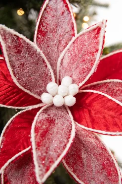 Decorator's Warehouse 28” x 12" Frost Velvet Poinsettia Stem > Cardinal|Christmas Decor