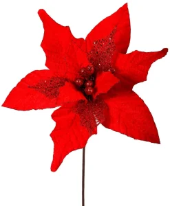 Decorator's Warehouse 21” x 21" Giant Velvet Glitter Poinsettia Stem > Nutcracker|Classic Christmas