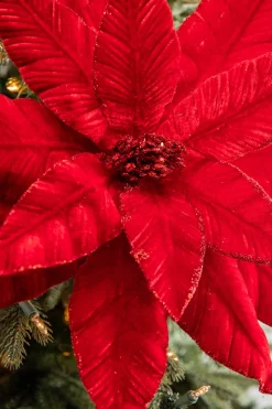 Decorator's Warehouse 22” x 17” Giant Velvet Poinsettia Stem - Deep Red > Nutcracker|Red & Silver