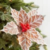 Decorator's Warehouse 22" x 12" Ginger and White Frosted Poinsettia Stem with Red Berries > Christmas Decor|Christmas Flowers