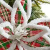 Decorator's Warehouse 24” x 13" Glitter Fur Edge Plaid Poinsettia Stem > North Pole Party|Christmas Sale
