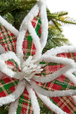 Decorator's Warehouse 24” x 13" Glitter Fur Edge Plaid Poinsettia Stem > North Pole Party|Christmas Sale