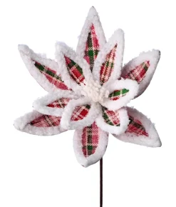 Decorator's Warehouse 24” x 13" Glitter Fur Edge Plaid Poinsettia Stem > North Pole Party|Christmas Sale