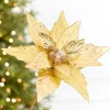 Decorator's Warehouse 24" x 10" Gold Glitter Edge & Bead Poinsettia Stem > Nutcracker|Christmas Decor