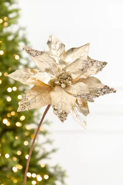 Decorator's Warehouse 22" x 11” Gold Metallic Glitter Poinsettia Stem > Christmas Decor|Merry & Bright