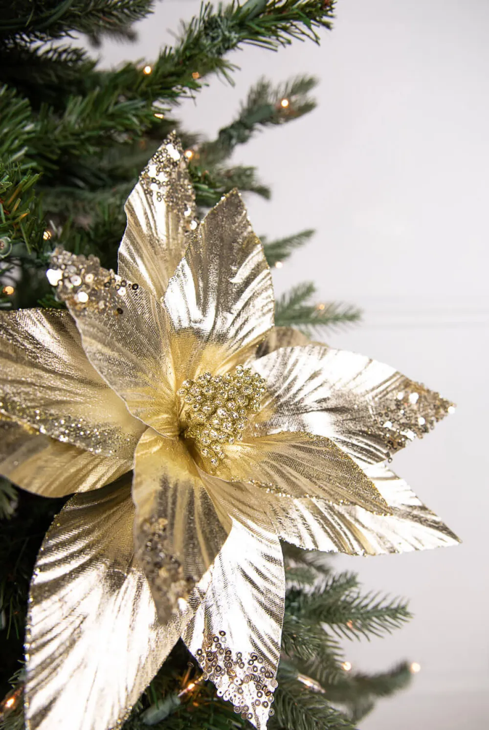 Decorator's Warehouse 22” x 12.5" Gold Poinsettia Stem > Nutcracker|Christmas Decor