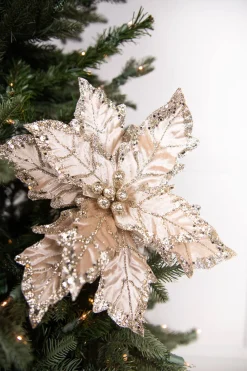 Decorator's Warehouse 24” x 12" Leafy Champagne Poinsettia Stem > Sugar & Spice|Christmas Decor
