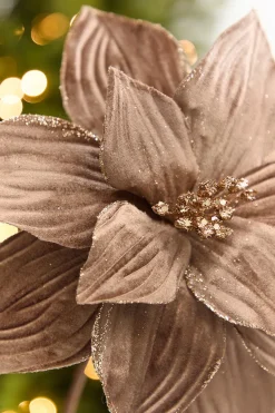 Decorator's Warehouse 22" x 11.5" Light Brown Velvet Glitter Poinsettia Stem > Sugar & Spice|Christmas Decor