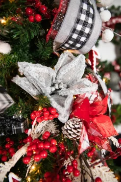 Decorator's Warehouse 22” x 12.5" Linen Frost Poinsettia Stem - Gray > Christmas Flowers|Christmas Decor
