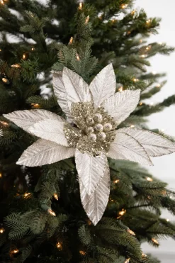 Decorator's Warehouse 22” x 13" Metallic Bead Poinsettia Stem > Christmas Decor|Natural Elegance