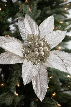 Decorator's Warehouse 22” x 13" Metallic Bead Poinsettia Stem > Christmas Decor|Natural Elegance