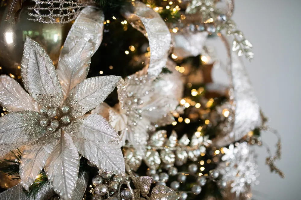 Decorator's Warehouse 22” x 13" Metallic Bead Poinsettia Stem > Christmas Decor|Natural Elegance