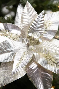 Decorator's Warehouse 22” x 12" Metallic Poinsettia Stem > Christmas Decor|Natural Elegance
