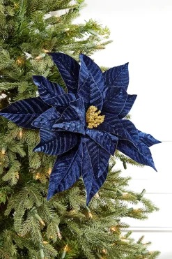 Decorator's Warehouse 22" x 17" Midnight Blue with Gold Large Poinsettia Stem > Nutcracker|Christmas Decor