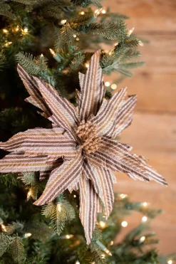 Decorator's Warehouse 22” x 15" Natural Brown Striped Poinsettia Stem > Winter Woodland|Christmas Flowers