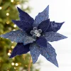 Decorator's Warehouse 24" x 10" Navy Glitter Edge & Bead Poinsettia Stem > Nutcracker|Christmas Decor