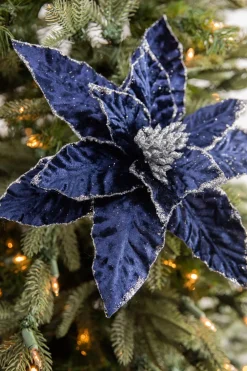 Decorator's Warehouse 24” x 12.5" Navy Glitter Edge Velvet Poinsettia Stem > Christmas Sale|Christmas Decor