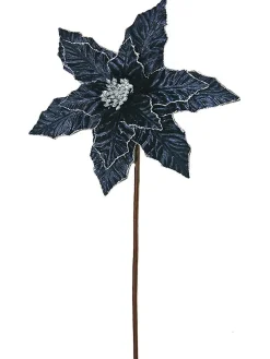 Decorator's Warehouse 24” x 12.5" Navy Glitter Edge Velvet Poinsettia Stem > Christmas Sale|Christmas Decor