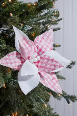 Decorator's Warehouse 19" x 12" Pink & White Checkered Poinsettia Pick > Santa'S Sweet Shoppe|Christmas Flowers