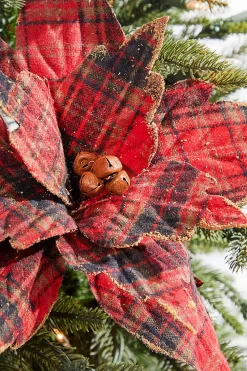 Decorator's Warehouse 22" x 14" Plaid Poinsettia Stem > Farmhouse|Christmas Flowers