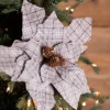 Decorator's Warehouse 18” x 13" Plaid Poinsettia Stem > Winter Woodland|Christmas Flowers