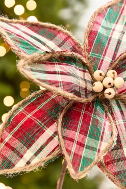Decorator's Warehouse 19" x 12" Plaid Poinsettia Stem > Farmhouse|2026 New Additions