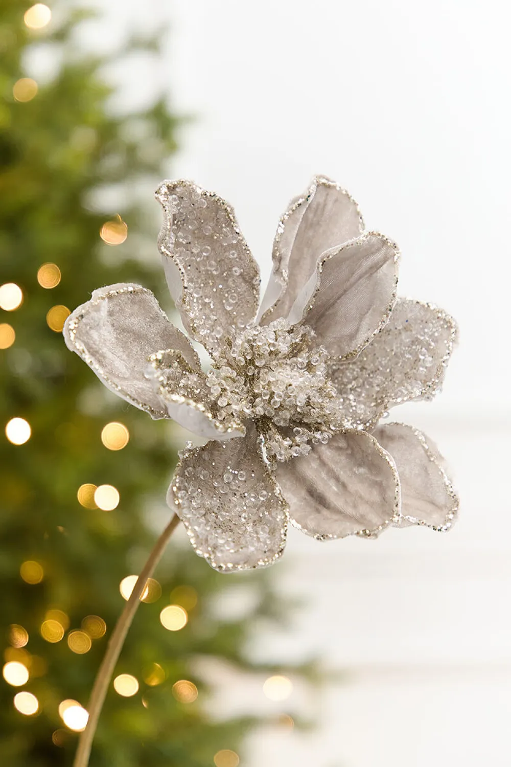Decorator's Warehouse 20" x 8.5” Platinum Magnolia Stem > Christmas Decor|Jewel Tones