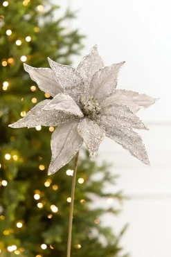 Decorator's Warehouse 20" x 11” Platinum Poinsettia Stem > Christmas Decor|Natural Elegance