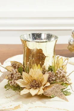 Decorator's Warehouse 6" x 8" Poinsettia Centerpiece > Gold & Champagne|Natural Elegance