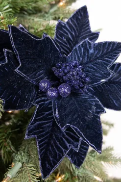 Decorator's Warehouse 24” x 11" Poinsettia Stem - Midnight Blue > Nutcracker|Christmas Decor