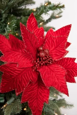 Decorator's Warehouse 24” x 11" Poinsettia Stem - Red with Red Glitter > Cardinal|Christmas Decor