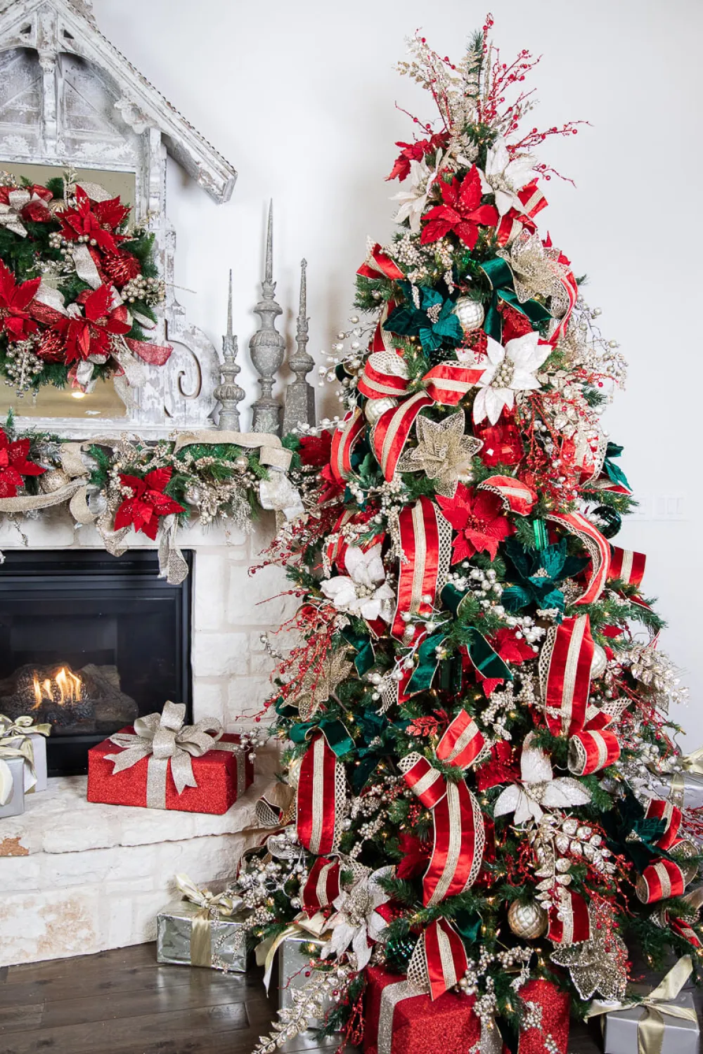 Decorator's Warehouse 24” x 11" Poinsettia Stem - Red with Red Glitter > Cardinal|Christmas Decor