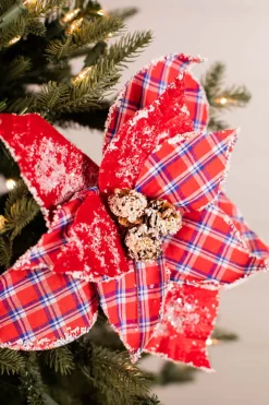 Decorator's Warehouse 22” x 11” Red and Blue Plaid Poinsettia Stem > Patriotic Decor|Patriotic Decor